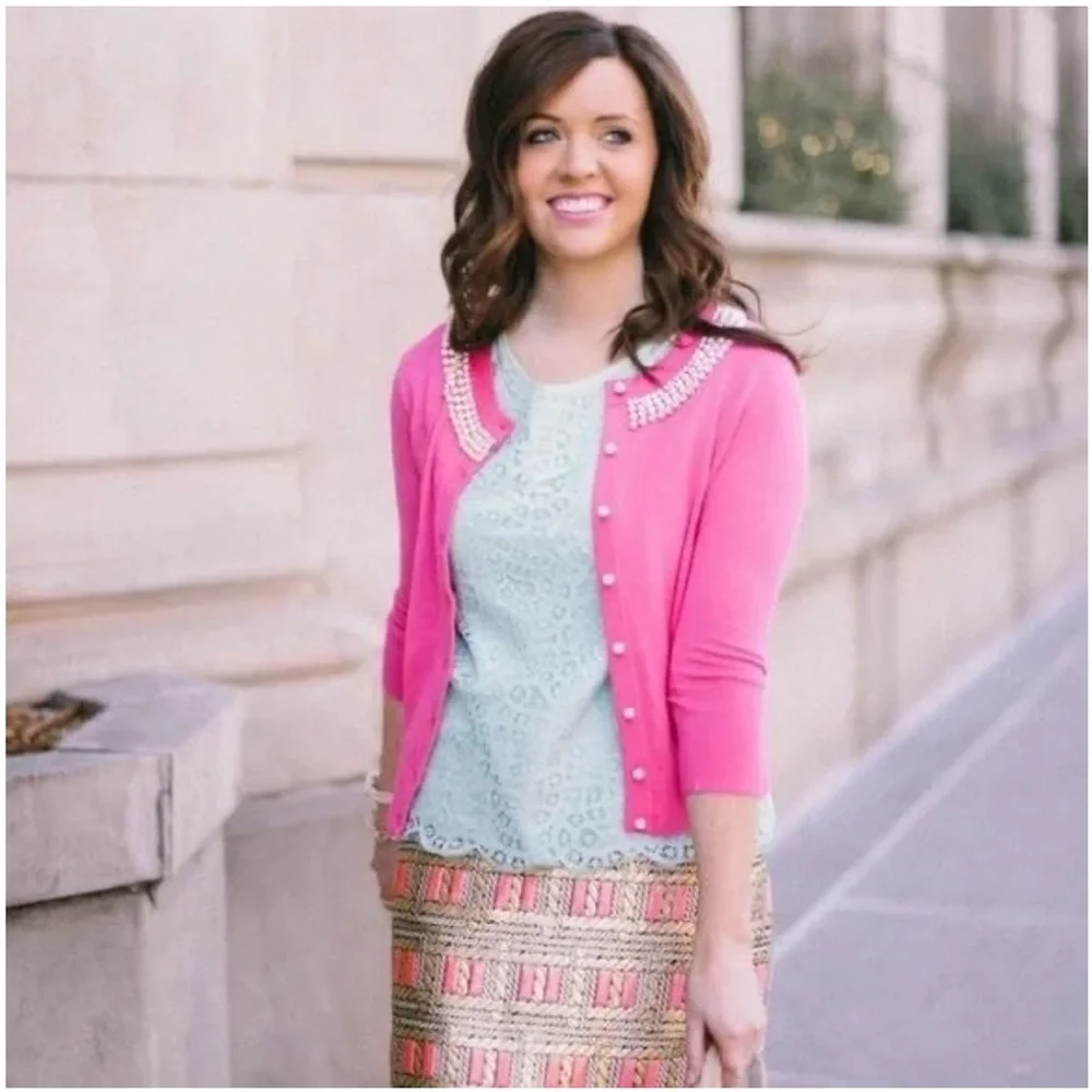 Kate Spade Tula Beaded Pearl & Rhinestone Cardigan in Lemon Yellow XS